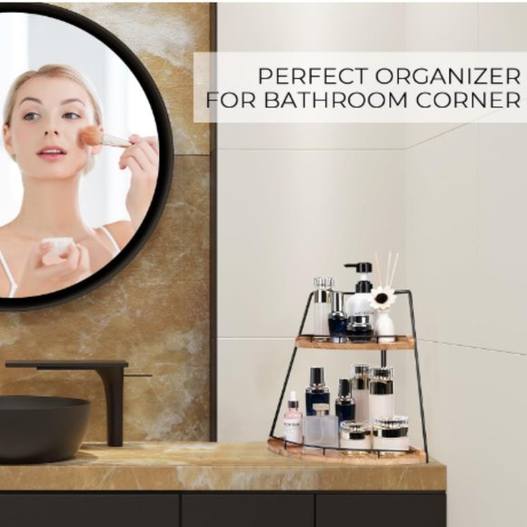 2-Tier Wooden Corner Organizer - Bathroom/ Kitchen/ Vanity Corner Shelf Storage - Picture 4 of 11